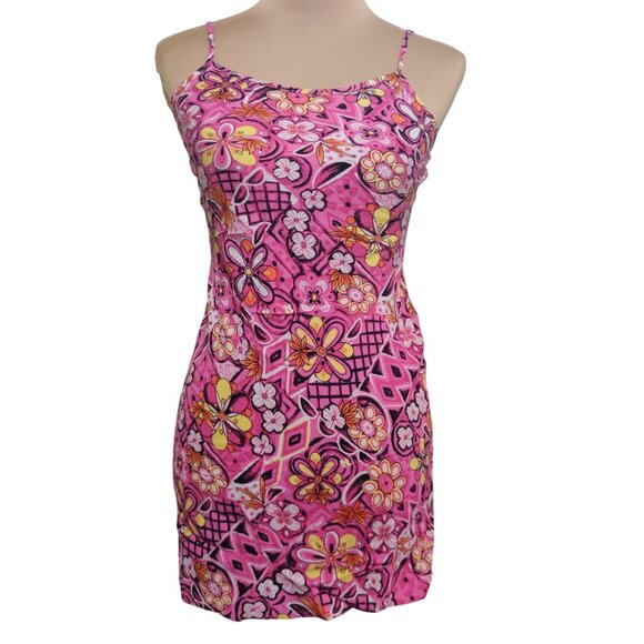 Vintage Juniors Aqua Blues Dress Summer Tropical Floral Pink Sz 9 fit like XS/S - Picture 1 of 4